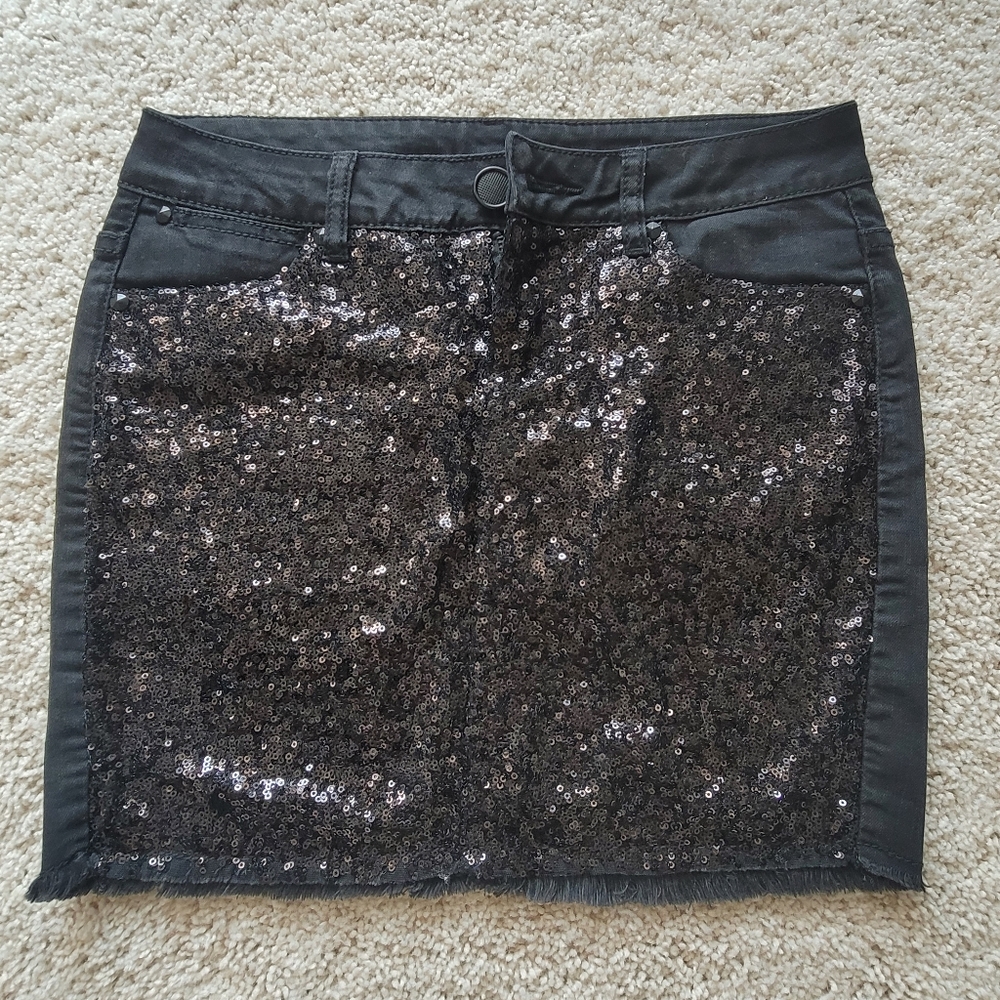 Black Denim skirt with black sequins